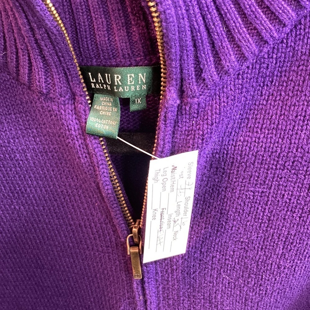 90’S vintage Lauren Ralph Lauren zip up sweater. 1X 46” chest shoulder accent. Z - Picture 4 of 4